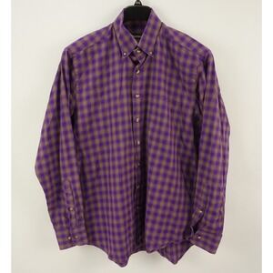 Paul Stuart Men's XL Long Sleeve Purple Plaid Brushed Twill Button Down Shirt